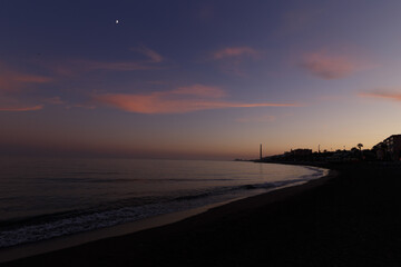 Fototapeta na wymiar Sunset in Malaga beach in Andalusia Spain