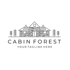 cabin forest line art logo vector simple