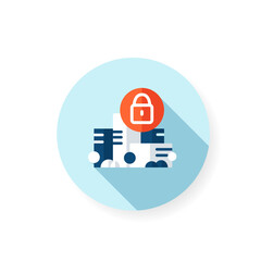 Total lockdown flat icon. New normal concept.Quarantine in city.Staying home, social isolation. New life after covid19 outbreak. Pandemic time influence.Isolated color vector illustration with shadow