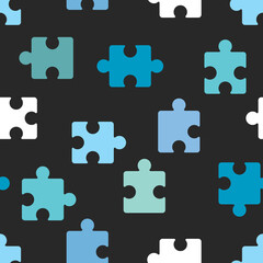 Fototapeta premium Puzzle seamless pattern. Color tiles on black background.