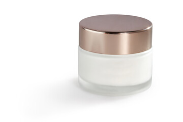 Jar of organic skin care cream isolated on a white background with clipping path without shadow.