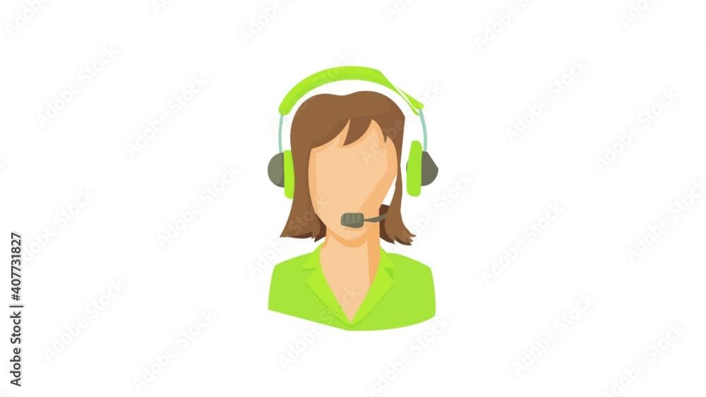 Poster call center operator with phone headset icon animation best object on white background