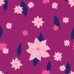 Fototapeta na wymiar Fashionable Clematis Flower Floral and Leaf Pattern in Pink and Blue