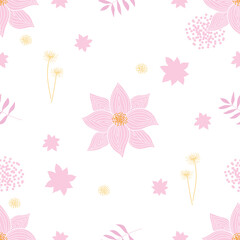 Garden Clematis Flower Floral Pattern in White, Pink, and Yellow