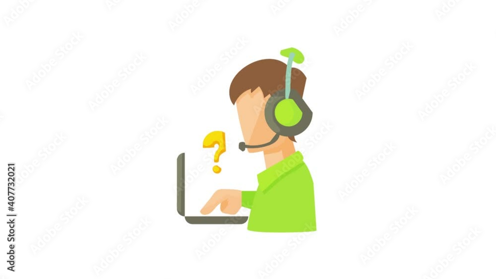Aufkleber call center operator with headset and laptop icon animation best object on white background