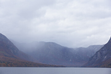 Moody foggy landscape in Slovenia