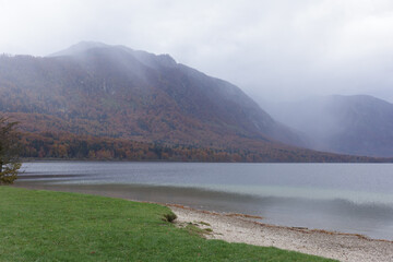 Moody foggy landscape in Slovenia