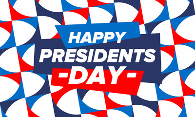 Happy Presidents day in United States. Washington's Birthday. Federal holiday in America. Celebrated in February. Patriotic american elements. Poster, banner and background. Vector illustration