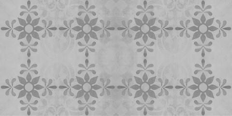 Old aged gray grey vintage worn shabby elegant floral leaves flower patchwork motif tile stone concrete cement wall ager wallpaper seamless pattern texture background banner