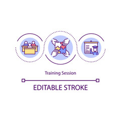 Training session concept icon. Giving new information for your employees. Upgrading productivity idea thin line illustration. Vector isolated outline RGB color drawing. Editable stroke