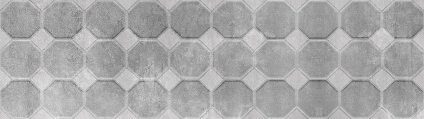 Gray grey white grunge seamless concrete stone tile cement texture background banner panorama, with octagon 3d print pattern