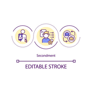 Secondment concept icon. Opportunity to work temporarily in different firm department. Upgrading skills idea thin line illustration. Vector isolated outline RGB color drawing. Editable stroke