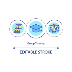 Group training concept icon. Giving information for upgrading productivity for large amount of people. Improving idea thin line illustration. Vector isolated outline RGB color drawing. Editable stroke