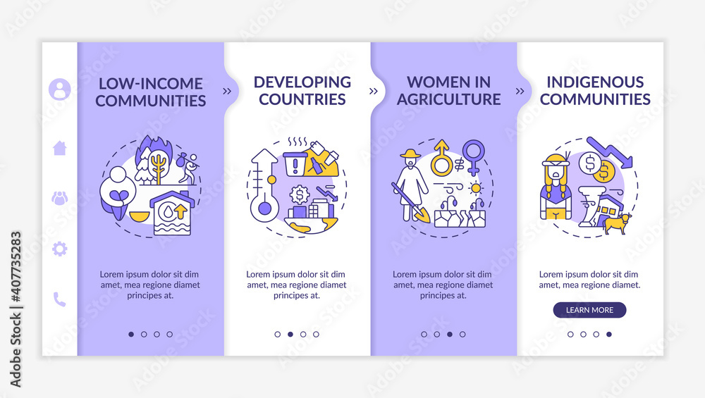 Poster climate poverty risk groups onboarding vector template. eco problems. responsive mobile website with