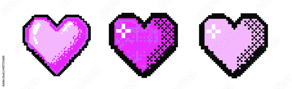 Poster pixel art heart icon isolated on white background. vector 8-bit retro style illustration.
