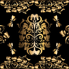 Wedding gold background. On a black background. Gold elements. Seamless vector pattern. Vectorian elements.