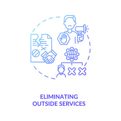 Eliminating outside services concept icon. Cost reduction strategy idea thin line illustration. Company improvement. Value chain components. Profit grow. Vector isolated outline RGB color drawing
