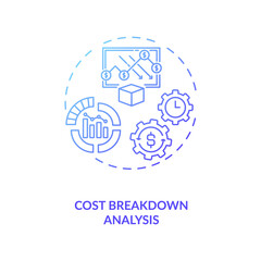 Cost breakdown analysis concept icon. Cost reduction strategy idea thin line illustration. Company improving. Production optimization mechanism. Vector isolated outline RGB color drawing