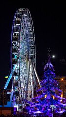 kiev ukraine ferris wheel and christmas tree