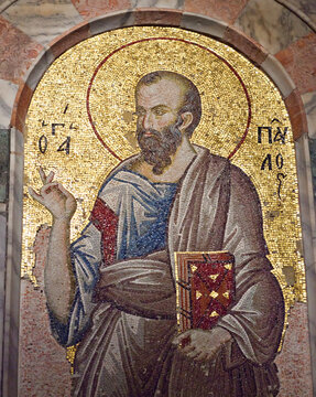 Icon of Saint Paul, ancient mosaic in the Church of the Holy Saviour in Chora, Kariye Mosque in Istanbul, Turkey