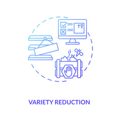 Variety reduction concept icon. Cost reduction strategy idea thin line illustration. Value chain components. Budget improvement. Company optimization. Vector isolated outline RGB color drawing