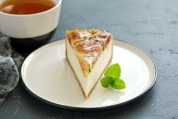 Vanilla cheesecake with figs. selective focus.