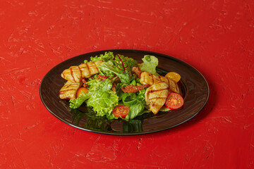 Grilled squid with vegetables, loft background