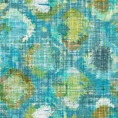 Rustic sea green mottled linen woven texture. Seamless printed fabric pattern for tropical coastal style. Interior textile background. Mottled colorful turquoise dye stains. Vibrant summer home decor
