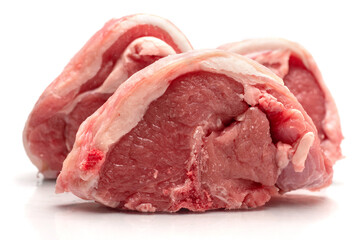 Fresh lamb loin chops on a white isolated background. Meat industry product.