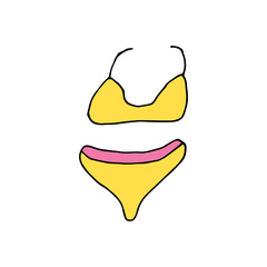 Doodle icon Women swimsuit. hand drawn drawing of a swimsuit isolated on a white background. Summer clothing for swimming Vector illustration