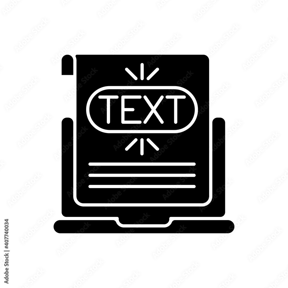 Poster anchor text black glyph icon. text that appears highlighted in hyperlink on different website pages.