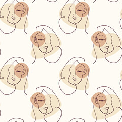 Line modern minimalist woman face art design print. Vector illustration