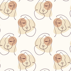 Line modern minimalist woman face art design print. Vector illustration