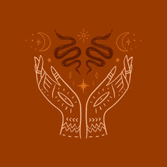 Magical sacred hand art. Magic and astrology concept.