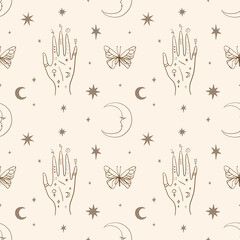Moon magical night seamless pattern