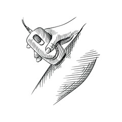 Hand drawn sketch of epilator removing hairs on a white background. Epilator for hair removing. Epilation and depilation procedure. Hair removing - obrazy, fototapety, plakaty