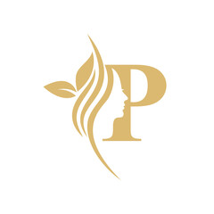 P Vector abstract logo, branding design templates in trendy linear minimal style, emblem for beauty studio and cosmetics - female portrait, beautiful woman's face - badge for make up artist, fashion