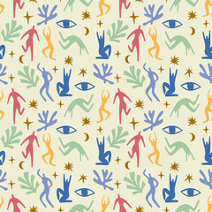 Abstract boho plants seamless pattern neutral design.