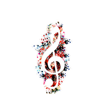 Colorful G-clef isolated vector illustration. Artistic treble clef design for live concert events, music shows and festivals. Violin key symbol