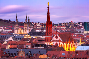 Obraz premium Aerial night view of Old Town with Maria Chapel in Wurzburg, Franconia, Bavaria, Germany