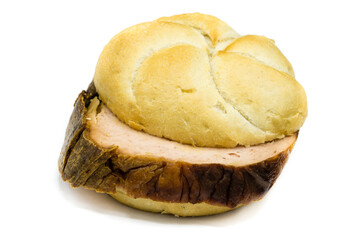 Leberkäse bun isolated on white background