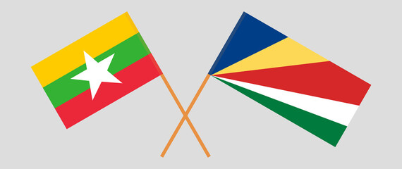 Crossed flags of Myanmar and Seychelles