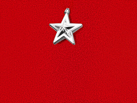 Top view one silver Christmas tree toy,star,in middle of upper edge,shiny shimmering red background.Christmas,New Year,birthday metal holiday decoration.Horizontal banner,copy space, pattern design