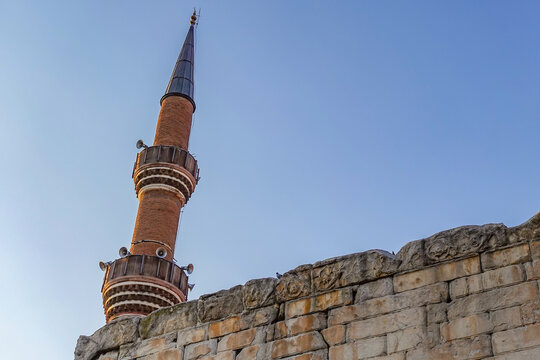 The minaret of Hacı Bayram Mosque and the walls of the Augustus Temple