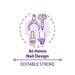 At-home nail design concept icon. Home beauty procedure idea thin line illustration. Artwork on fingernails. Manicures and pedicures. Vector isolated outline RGB color drawing. Editable stroke