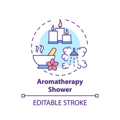 Aromatherapy shower concept icon. Home spa procedure idea thin line illustration. Essential oils. Alternative medicine. Reducing stress. Vector isolated outline RGB color drawing. Editable stroke