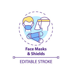 Face masks and shields concept icon. Post-covid beauty salon safety rule idea thin line illustration. Face covering. Substitute for masks. Vector isolated outline RGB color drawing. Editable stroke