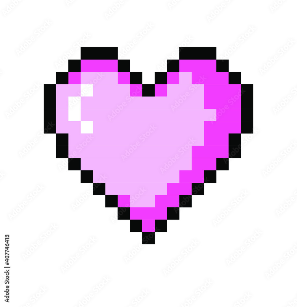 Poster pixel art heart icon isolated on white background. vector 8-bit retro style illustration.