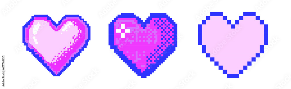 Poster pixel art heart icon isolated on white background. vector 8-bit retro style illustration.
