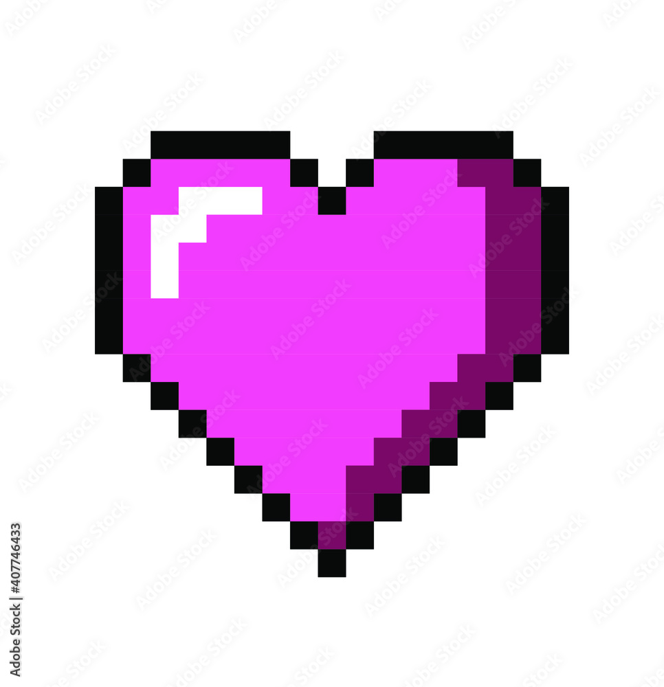 Poster pixel art heart icon isolated on white background. vector 8-bit retro style illustration.